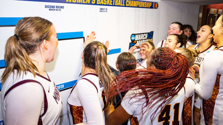 The Gophers' locker room celebration after beating Ole Miss in the second round of the NCAA Tournament.