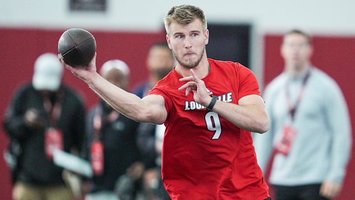 Louisville quarterback Tyler Shough during Pro Day at the UofL Football's Trager Indoor Practice Facility Tuesday, March 25, 2025.