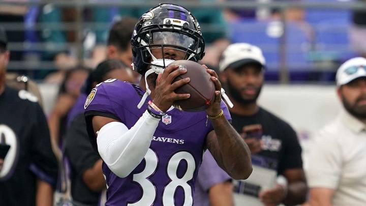 Aug 15, 2026; Baltimore, Maryland, USA; Baltimore Ravens cornerback Keyon Martin (38) warms up prior to the game against the Philadelphia Eagles at M&T Bank Stadium. Mandatory Credit: Mitch Stringer-Imagn Images Aug 15, 2026; Baltimore, Maryland, USA; Baltimore Ravens cornerback Keyon Martin (38) warms up prior to the game against the Philadelphia Eagles at M&T Bank Stadium. Mandatory Credit: Mitch Stringer-Imagn Images