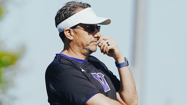 Jedd Fisch watches UW spring ball unfold. 