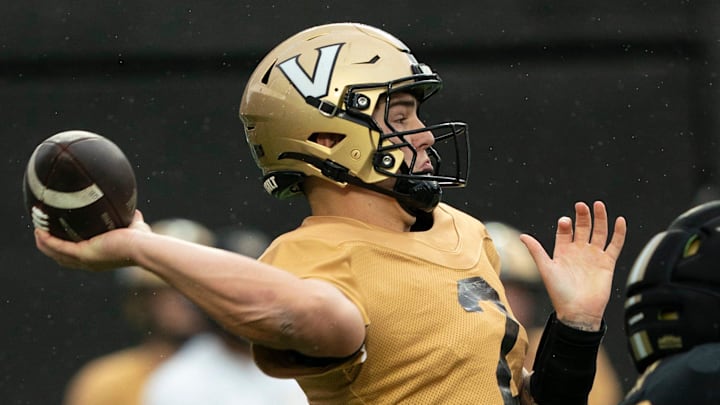 Vanderbilt quarterback Jared Curtis (2) throws during Vanderbilt Football's Black and Gold Spring Game in FirstBank Stadium at Vanderbilt University Saturday, April 18, 2026.