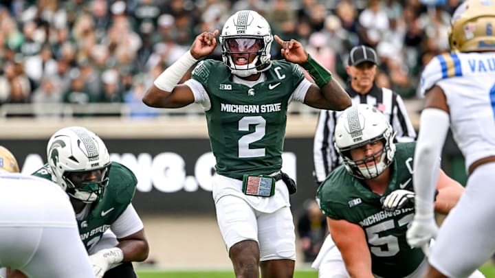 Michigan State's Aidan Chiles prepares for the snap against UCLA during the first quarter on Saturday, Oct. 11, 2025, at Spartan Stadium in East Lansing. Michigan State's Aidan Chiles prepares for the snap against UCLA during the first quarter on Saturday, Oct. 11, 2025, at Spartan Stadium in East Lansing.