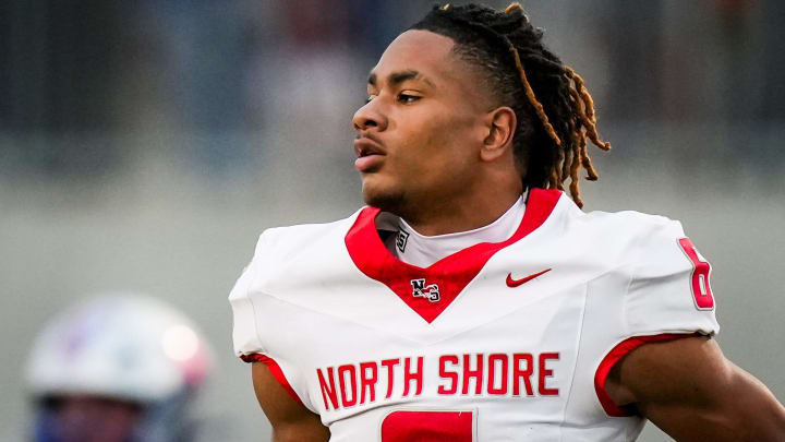 North Shore defensive back Devin Sanchez (6) runs off the field in the third quarter of the 6A UIL high school football semifinal game at the Pfield in Pflugerville, Saturday, December 9, 2023. North Shore defeated Westlake 23-14, knocking them out of the playoffs. North Shore defensive back Devin Sanchez (6) runs off the field in the third quarter of the 6A UIL high school football semifinal game at the Pfield in Pflugerville, Saturday, December 9, 2023. North Shore defeated Westlake 23-14, knocking them out of the playoffs.