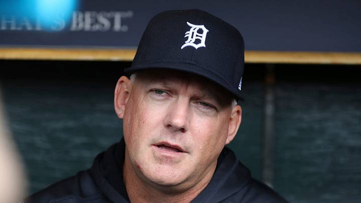 Tigers manager AJ Hinch answers questions from reporters in the dugout April 7, 2022 at Comerica Park before the team's last practice ahead of the season opener Friday against the White Sox. Tigers manager AJ Hinch answers questions from reporters in the dugout April 7, 2022 at Comerica Park before the team's last practice ahead of the season opener Friday against the White Sox.