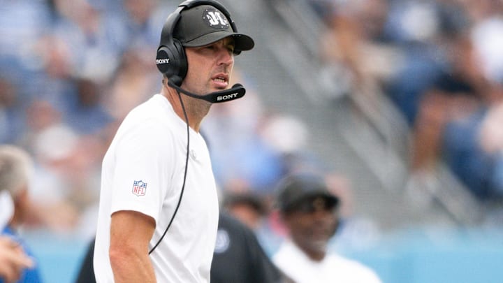 Sep 21, 2025; Nashville, Tennessee, USA;  Indianapolis Colts head coach Shane Steichen paces the sidelines against the Tennessee Titans during the first half at Nissan Stadium. Mandatory Credit: Steve Roberts-Imagn Images