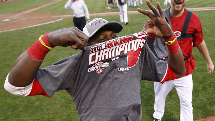 Brandon Phillips and the Reds are NL Central champions. The team?s next challenge ? the playoffs ? looks to be tougher. the Enquirer/Jeff swinger
Saturday, Sept. 22, 2012 REDS SPORTS : The Cincinnati Reds second baseman Brandon Phillips (4) celebrates after the Reds beat the Los Angeles Dodgers to clinch the National League Central Division Title at Great American Ball Park. The Enquirer/Jeff Swinger
Reds Brandon Phillips and the Reds are NL Central champions. The team?s next challenge ? the playoffs ? looks to be tougher. the Enquirer/Jeff swinger
Saturday, Sept. 22, 2012 REDS SPORTS : The Cincinnati Reds second baseman Brandon Phillips (4) celebrates after the Reds beat the Los Angeles Dodgers to clinch the National League Central Division Title at Great American Ball Park. The Enquirer/Jeff Swinger
Reds