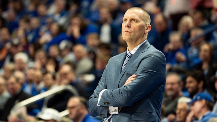 Kentucky head coach Mark Pope looks on as his Wildcats squad face the Bellarmine Knights at Rupp Arena in Lexington, Kentucky on Dec. 23, 2025.