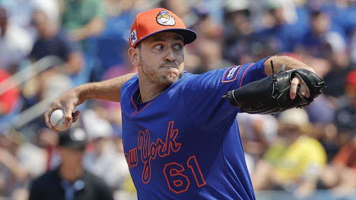 Mar 13, 2025; Port St. Lucie, Florida, USA; New York Mets pitcher  Connor Overton (61) throws a pitch during fourth inning against the Boston Red Sox at Clover Park. Mandatory Credit: Reinhold Matay-Imagn Images