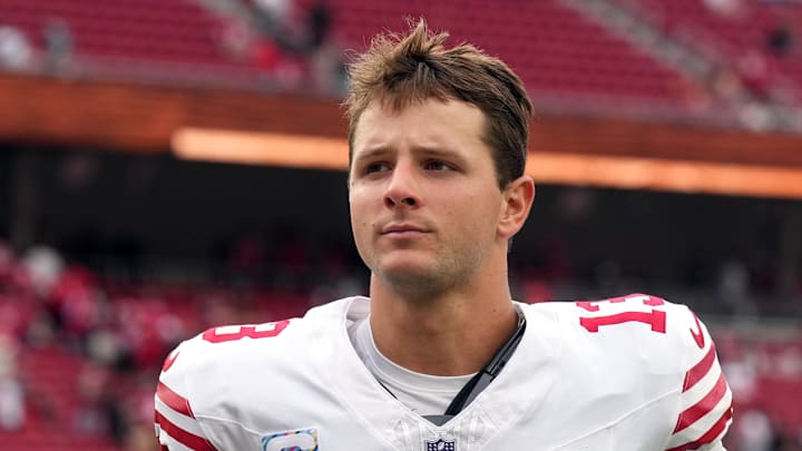 Sept. 28, 2025; Santa Clara, California, USA; San Francisco 49ers quarterback Brock Purdy (13) after the game against the Jacksonville Jaguars at Levi's Stadium.
