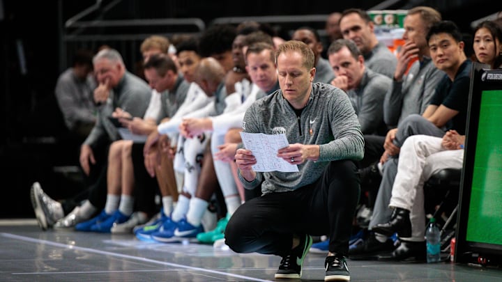 Mar 10, 2026; Kansas City, MO, USA; BYU Cougars coach Kevin Young courtside during the first half against the Kansas State Wildcats at T-Mobile Center. Mandatory Credit: William Purnell-Imagn Images