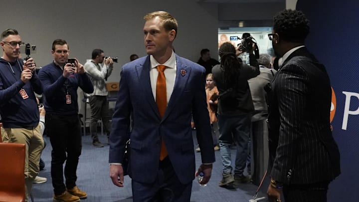 Ben Johnson approaches the podium at Halas Hall. The new Bears coach says he aims to finish games the right way. Ben Johnson approaches the podium at Halas Hall. The new Bears coach says he aims to finish games the right way.