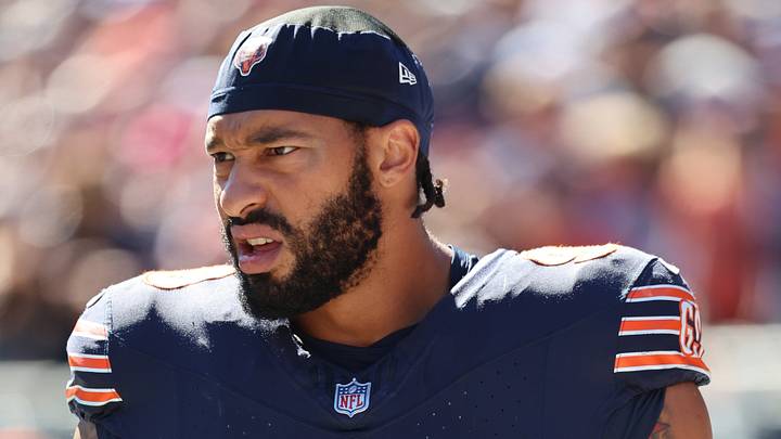 Chicago Bears defensive line Montez Sweat (98) after the game against the New York Jets at Soldier Field. Mandatory Credit: Mike Dinovo-Imagn Images Chicago Bears defensive line Montez Sweat (98) after the game against the New York Jets at Soldier Field. Mandatory Credit: Mike Dinovo-Imagn Images