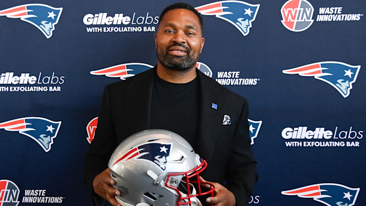 Jan 17, 2024; Foxborough, MA, USA; New England Patriots head coach Jerod Mayo poses for a photo at a