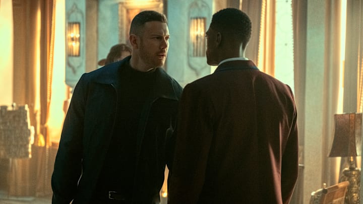 The Umbrella Academy. (L to R) Tom Hopper as Luther Hargreeves, Justin Cornwell as Marcus in episode 301 of The Umbrella Academy. Cr. Christos Kalohoridis/Netflix © 2022
