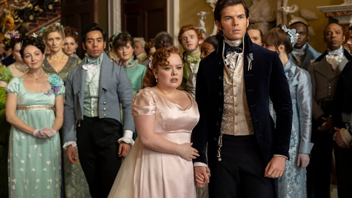 Bridgerton. (L to R) Nicola Coughlan as Penelope Featherington, Luke Newton as Colin Bridgerton in episode 307 of Bridgerton. Cr. Liam Daniel/Netflix © 2024