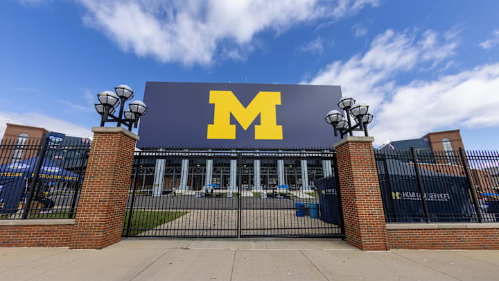 Sep 9, 2023; Ann Arbor, Michigan, USA; A wide view of the Big House before the NCAA game between University of Michigan Wolverines and the UNLV Rebels at Michigan Stadium. Mandatory Credit: David Reginek-Imagn Images