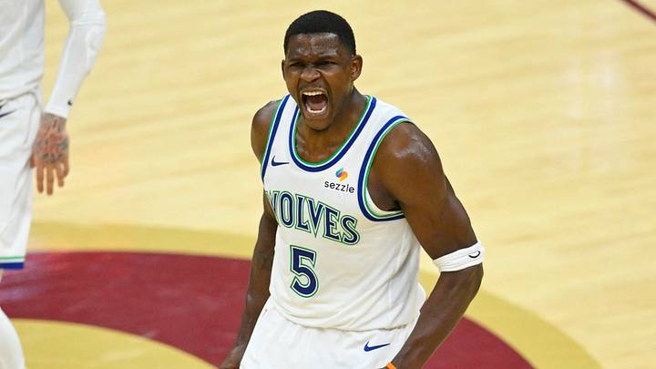 Oct 26, 2026; Cleveland, Ohio, USA; Minnesota Timberwolves guard Anthony Edwards (5) celebrates in the fourth quarter against the Cleveland Cavaliers at Rocket Arena. Mandatory Credit: David Richard-Imagn Images Oct 26, 2026; Cleveland, Ohio, USA; Minnesota Timberwolves guard Anthony Edwards (5) celebrates in the fourth quarter against the Cleveland Cavaliers at Rocket Arena. Mandatory Credit: David Richard-Imagn Images