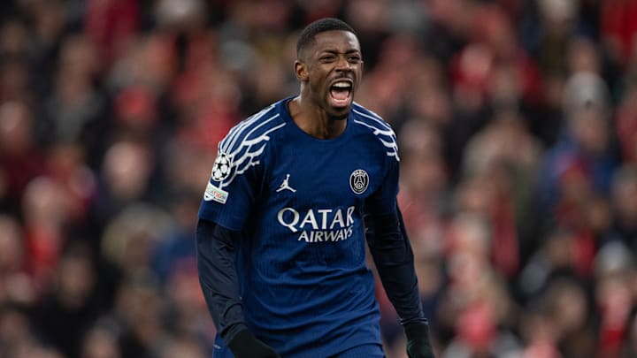 Dembélé après son but à Anfield contre Liverpool Dembélé après son but à Anfield contre Liverpool