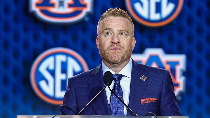 Auburn Tigers head coach Alex Golesh speaks to the press during SEC Football Kickoff Media Day at the Tampa Marriott. Auburn Tigers head coach Alex Golesh speaks to the press during SEC Football Kickoff Media Day at the Tampa Marriott.