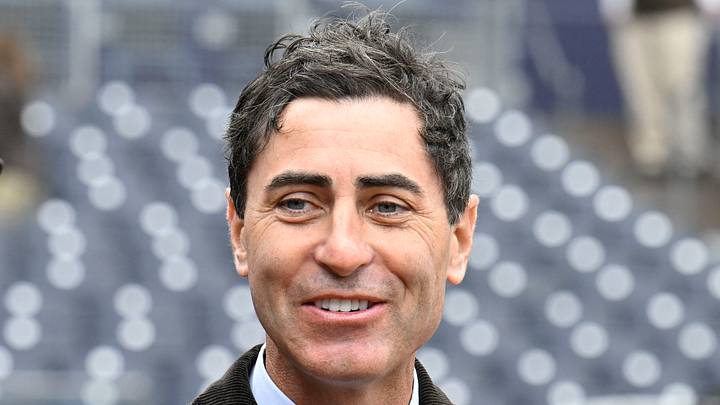Mar 27, 2025; San Diego, California, USA; San Diego Padres general manager A.J. Preller looks on before an Opening Day baseball game between the San Diego Padres and the Atlanta Braves at Petco Park. Mandatory Credit: Denis Poroy-Imagn Images