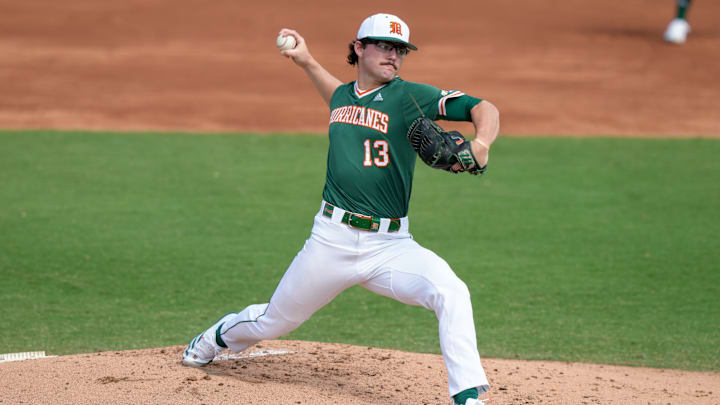 Miami Saturday Pitcher Griffin Hugus against Princeton. 