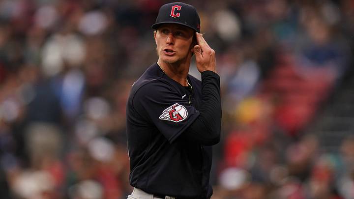 Apr 29, 2023: Cleveland Guardians starting pitcher Zach Plesac (34) is taken out of the game as they take on the Boston Red Sox in the fourth inning at Fenway Park. Credit: David Butler II-USA TODAY Sports