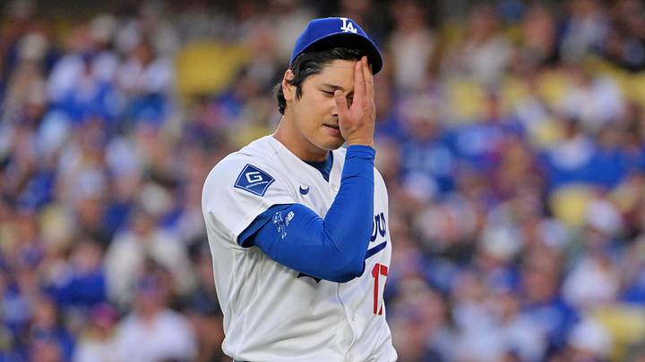 May 27, 2026; Los Angeles, California, USA; Los Angeles Dodgers two-way player Shohei Ohtani (17) reacts after a pitch during the first inning against the Colorado Rockies at Dodger Stadium. Mandatory Credit: Jayne Kamin-Oncea-Imagn Images