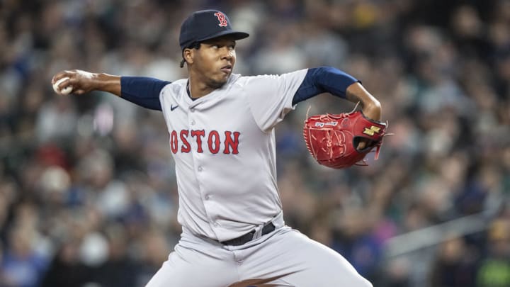 Mar 28, 2024; Seattle, Washington, USA; Boston Red Sox starter Brayan Bello (66) delivers a pitch