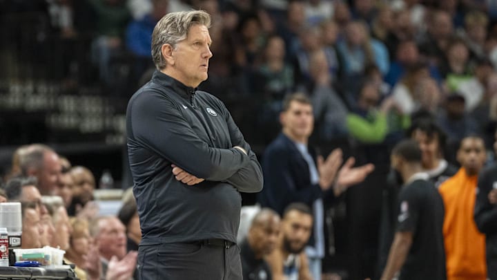Minnesota Timberwolves head coach Chris Finch looks on against the Boston Celtics in the second half at Target Center in Minneapolis on Jan. 2, 2025.