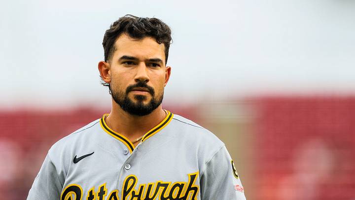 Jul 31, 2026; Cincinnati, Ohio, USA; Pittsburgh Pirates third baseman Nick Gonzales (3) walks off the field in between innings against the Cincinnati Reds at Great American Ball Park. Mandatory Credit: Katie Stratman-Imagn Images
