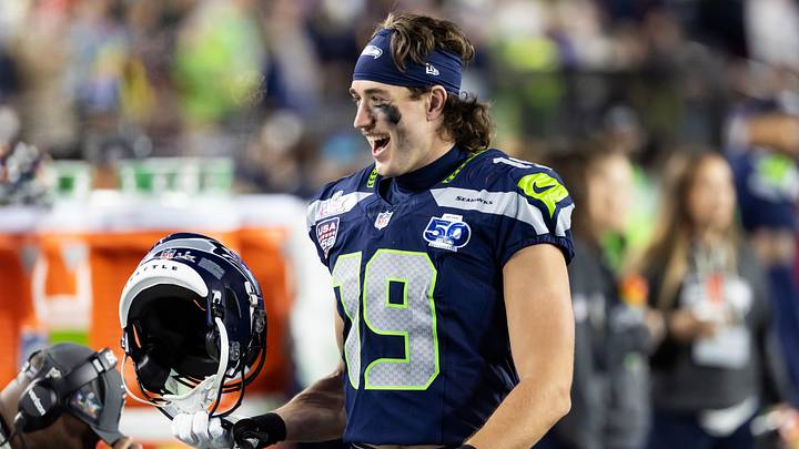 Feb 8, 2026; Santa Clara, CA, USA; Seattle Seahawks wide receiver Jake Bobo (19) against the New England Patriots during Super Bowl LX at Levi's Stadium. Mandatory Credit: Mark J. Rebilas-Imagn Images Feb 8, 2026; Santa Clara, CA, USA; Seattle Seahawks wide receiver Jake Bobo (19) against the New England Patriots during Super Bowl LX at Levi's Stadium. Mandatory Credit: Mark J. Rebilas-Imagn Images