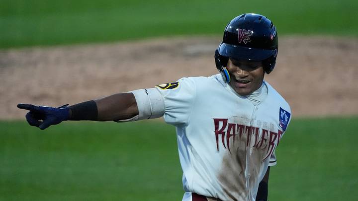 Wisconsin Timber Rattlers Braylon Payne (6) celebrates hitting a homerun against the Quad Cities River Bandits during their baseball game Friday, July 17, 2026, at Neuroscience Group Field at Fox Cities Stadium in Grand Chute, Wisconsin. Wisconsin Timber Rattlers Braylon Payne (6) celebrates hitting a homerun against the Quad Cities River Bandits during their baseball game Friday, July 17, 2026, at Neuroscience Group Field at Fox Cities Stadium in Grand Chute, Wisconsin.