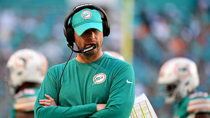 Miami Dolphins head coach Adam Gase reacts during the second half against the Jacksonville Jaguars at Hard Rock Stadium in 2018.