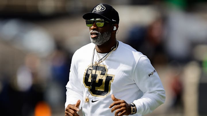 Apr 19, 2025; Boulder, CO, USA; Colorado Buffaloes head coach Deion Sanders before the spring game at Folsom Field. Mandatory Credit: Isaiah J. Downing-Imagn Images