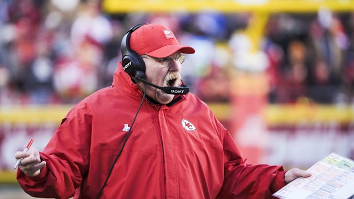 Dec 14, 2025; Kansas City, Missouri, USA; Kansas City Chiefs head coach Andy Reid reacts to a play against the Los Angeles Chargers during the third quarter at GEHA Field at Arrowhead Stadium. Mandatory Credit: Denny Medley-Imagn Images Dec 14, 2025; Kansas City, Missouri, USA; Kansas City Chiefs head coach Andy Reid reacts to a play against the Los Angeles Chargers during the third quarter at GEHA Field at Arrowhead Stadium. Mandatory Credit: Denny Medley-Imagn Images