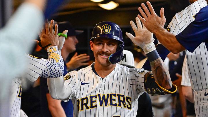 Sep 13, 2026; Milwaukee, Wisconsin, USA; Milwaukee Brewers third baseman Joey Ortiz (3) is greeted in the dugout after hitting a two-run home run in the second inning against the Cincinnati Reds at American Family Field. Mandatory Credit: Benny Sieu-Imagn Images Sep 13, 2026; Milwaukee, Wisconsin, USA; Milwaukee Brewers third baseman Joey Ortiz (3) is greeted in the dugout after hitting a two-run home run in the second inning against the Cincinnati Reds at American Family Field. Mandatory Credit: Benny Sieu-Imagn Images