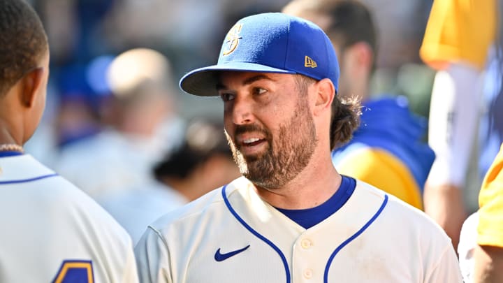 Aug 28, 2022; Seattle, Washington, USA; Seattle Mariners starting pitcher Robbie Ray (38) in the dugout after the sixth inning against the Cleveland Guardians at T-Mobile Park. 