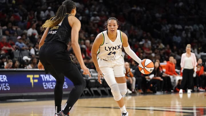 Minnesota Lynx forward Napheesa Collier (24) dribbles the ball.