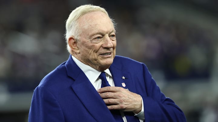 Dec 14, 2025; Arlington, Texas, USA; Dallas Cowboys owner Jerry Jones before a game against the Minnesota Vikings at AT&T Stadium. Mandatory Credit: Kevin Jairaj-Imagn Images