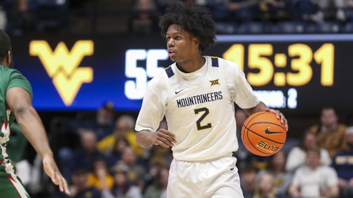 Dec 22, 2025; Morgantown, West Virginia, USA; West Virginia Mountaineers guard Amir Jenkins (2) dribbles the ball during the second half against the Mississippi Valley State Delta Devils at Hope Coliseum. Mandatory Credit: Ben Queen-Imagn Images Dec 22, 2025; Morgantown, West Virginia, USA; West Virginia Mountaineers guard Amir Jenkins (2) dribbles the ball during the second half against the Mississippi Valley State Delta Devils at Hope Coliseum. Mandatory Credit: Ben Queen-Imagn Images