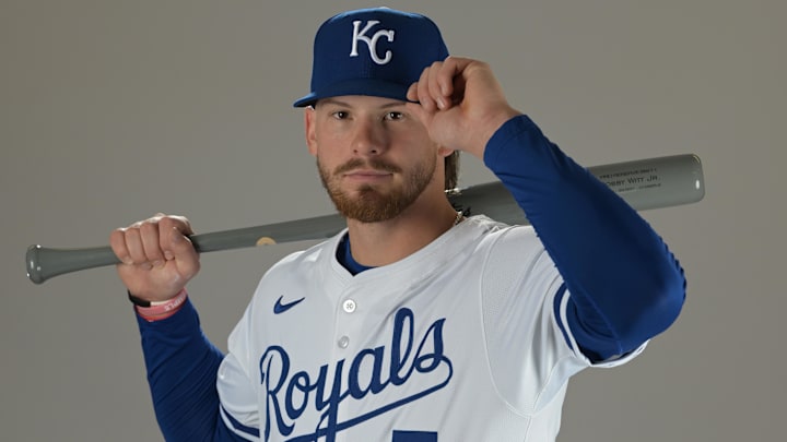 Feb 19, 2025; Surprise, AZ, USA; Kansas City Royals shortstop Bobby Witt Jr. (7) poses for a photo during media day. Mandatory Credit: Jayne Kamin-Oncea-Imagn Images  