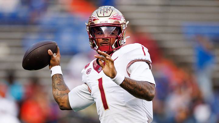 Nov 29, 2025; Gainesville, Florida, USA; Florida State Seminoles quarterback Tommy Castellanos (1) throws the ball before a game against the Florida Gators at Ben Hill Griffin Stadium. Mandatory Credit: Matt Pendleton-Imagn Images Nov 29, 2025; Gainesville, Florida, USA; Florida State Seminoles quarterback Tommy Castellanos (1) throws the ball before a game against the Florida Gators at Ben Hill Griffin Stadium. Mandatory Credit: Matt Pendleton-Imagn Images