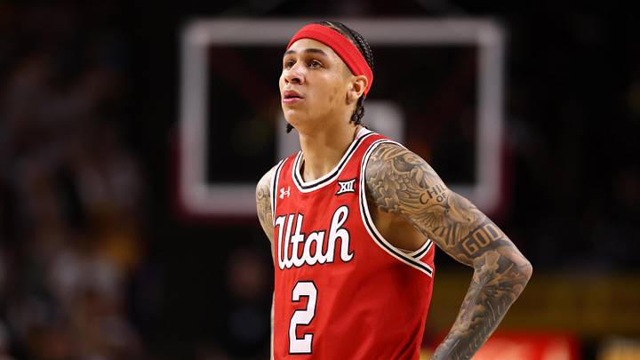 Feb 28, 2026; Tempe, Arizona, USA; Utah Utes guard Terrence Brown (2) against the Arizona State Sun Devils at Desert Financial Arena. Mandatory Credit: Mark J. Rebilas-Imagn Images