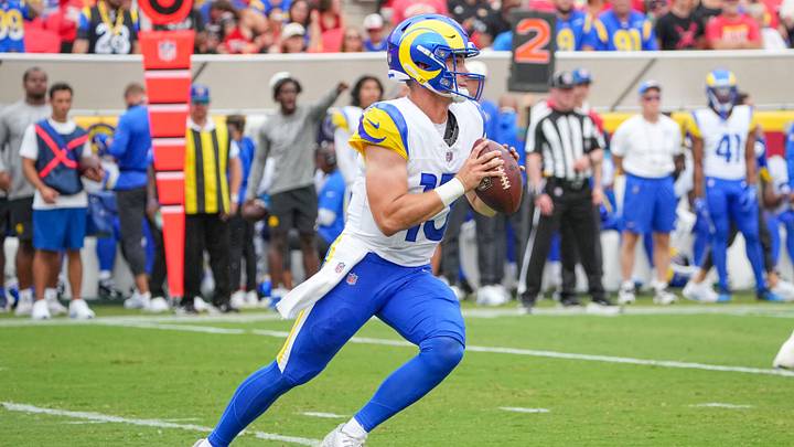 Aug 15, 2026; Kansas City, Missouri, USA; Los Angeles Rams quarterback Ty Simpson (15) drops back to pass against the Kansas City Chiefs during the first half of the pre season game at Arrowhead Stadium. Mandatory Credit: Denny Medley-Imagn Images Aug 15, 2026; Kansas City, Missouri, USA; Los Angeles Rams quarterback Ty Simpson (15) drops back to pass against the Kansas City Chiefs during the first half of the pre season game at Arrowhead Stadium. Mandatory Credit: Denny Medley-Imagn Images