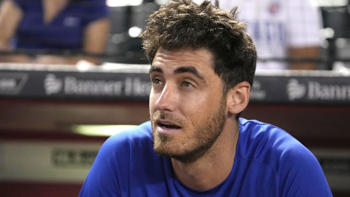 Sep 15, 2023; Phoenix, Arizona, USA; Chicago Cubs center fielder Cody Bellinger (24) gets ready for
