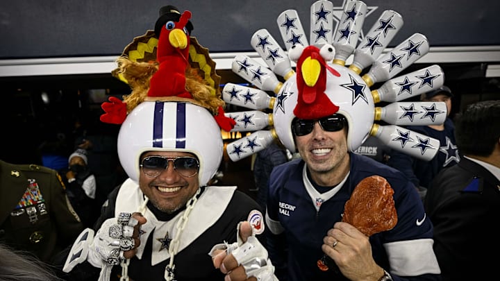 A view of Dallas Cowboys fans in turkey helmets before the game against the New York Giants at AT&T Stadium. 