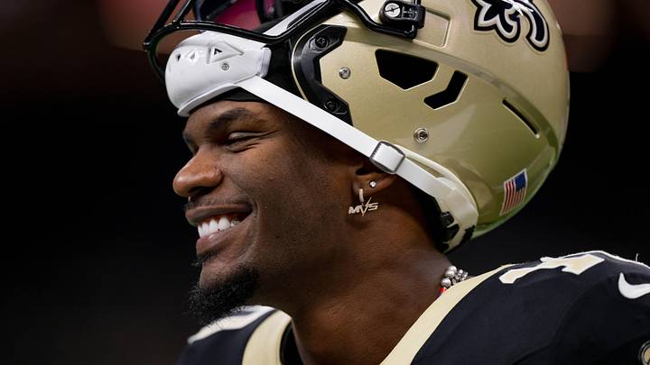 New Orleans Saints wide receiver Marquez Valdes-Scantling smiles before a game against the Los Angeles Rams 
