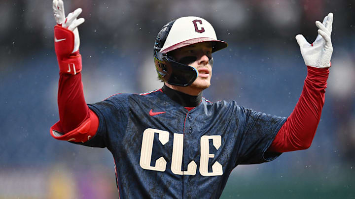 May 8, 2026; Cleveland, Ohio, USA; Cleveland Guardians second baseman Travis Bazzana (37) rounds the bases after hitting a home run during the first inning against the Minnesota Twins at Progressive Field. Mandatory Credit: Ken Blaze-Imagn Images