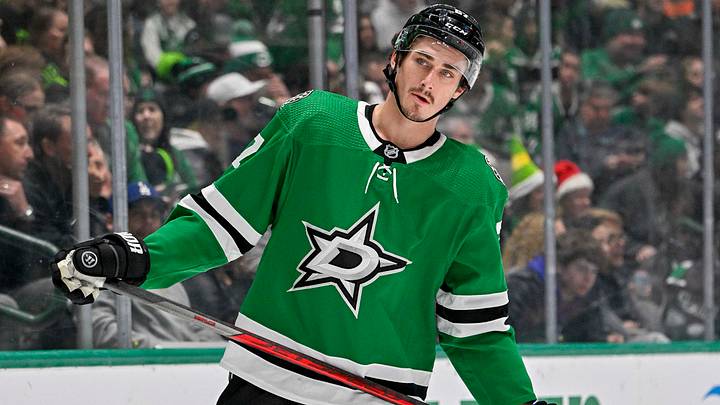 Dec 21, 2022; Dallas, Texas, USA; Dallas Stars left wing Mason Marchment (27) during the game between the Dallas Stars and the Edmonton Oilers at American Airlines Center. Mandatory Credit: Jerome Miron-USA TODAY Sports