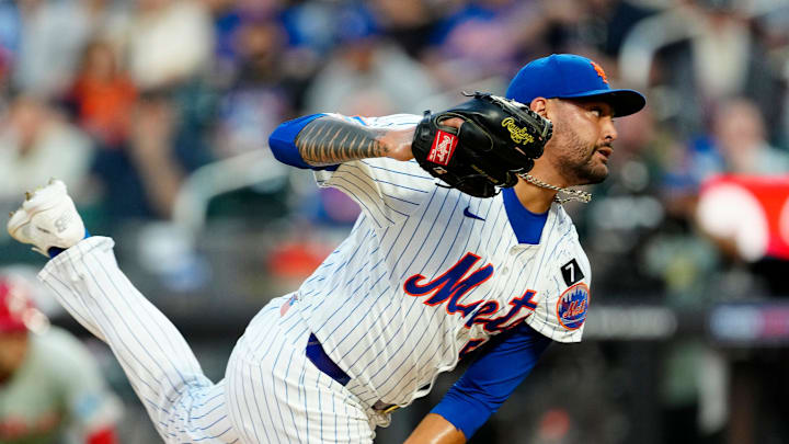 New York Mets pitcher Sean Manaea (59). Delivers a pitch in the first inning, Tuesday, August 26, 2025.